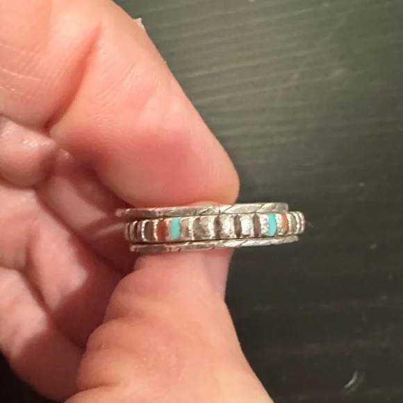 Silver Multicolor Inlay Ring - Picture 5 of 10